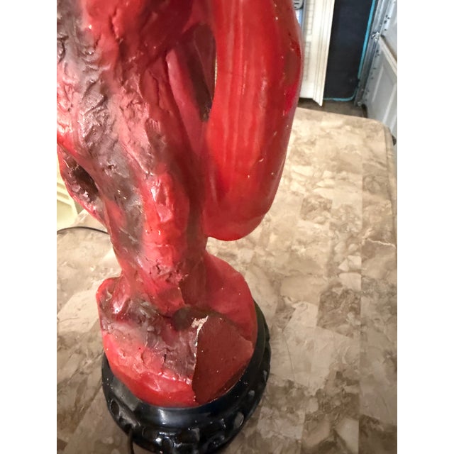 Vintage Faux Cinnabar Chinoiserie Figural Chalkware Table Lamps - Pair For Sale In Atlanta - Image 6 of 6