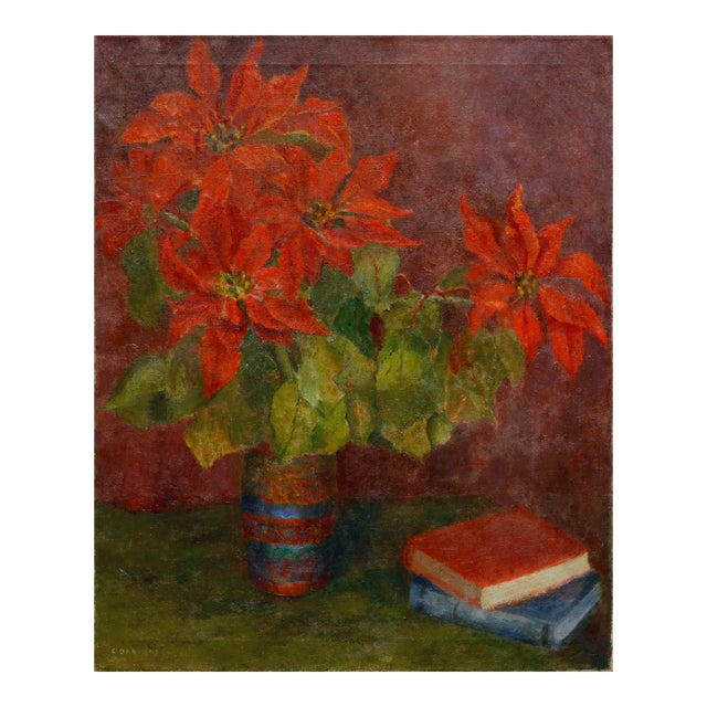 Mid Century Poinsettia Still Life by Claudia Dobbins For Sale