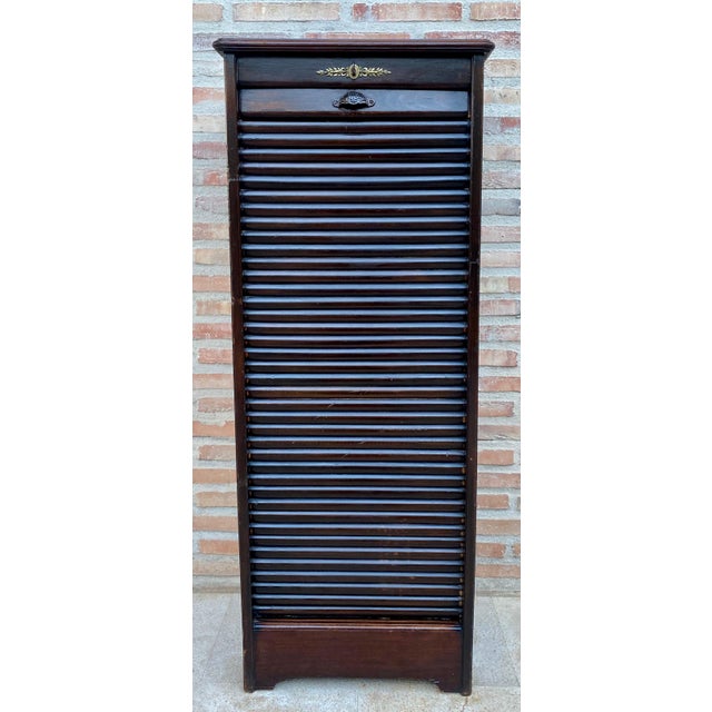 Early 20th Century Filing Cabinet With One Roller Louver Door & Eight Shelves For Sale - Image 16 of 18