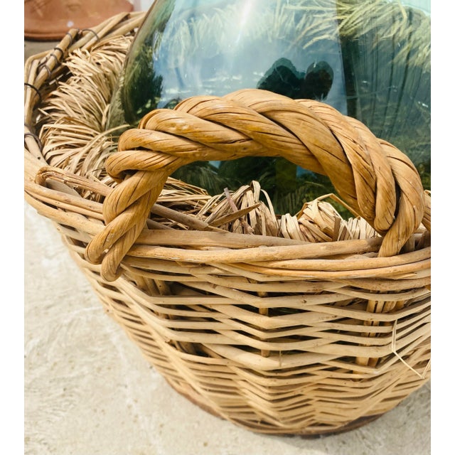 Vintage Hand Blown French Country Green Glass Jar With Basket. For Sale In Philadelphia - Image 6 of 9
