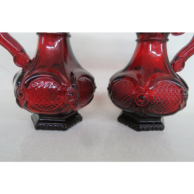 Avon Cape Cod Collection Ruby Red Glass Cruet Oil and Vinegar Set of Two 4203b For Sale - Image 12 of 12