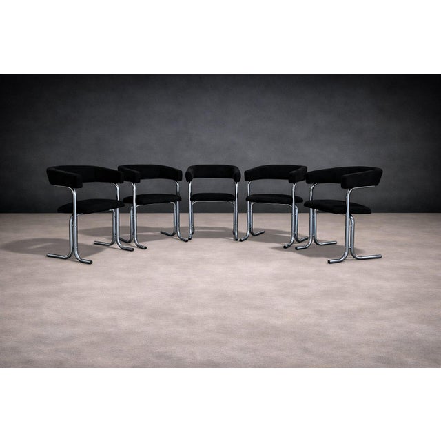 Black Set of Five Armchairs in Chrome and Black Fabric, Pozza Moveis, 1960s - Lot 165A For Sale - Image 8 of 17