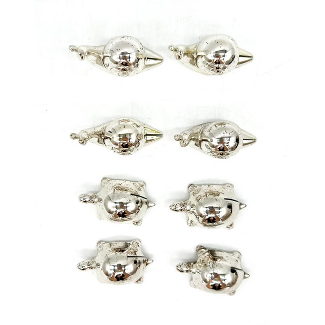 French Set of 8 Silver-Tone Snail & Turtle Place Card Holders – Whimsical / Coastal Cottage For Sale - Image 3 of 10