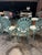 Hollywood Regency Veneman Cast Aluminum Clamshell Patio Set With Tags, Four Chairs, Bar Stools, and Glass Pedestal Table, 7 Pieces For Sale In Louisville - Image 6 of 12