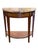 A beautifully appointed demi-lune console with a richly veined breche marble top in warm tones of rust, cream, and gray....