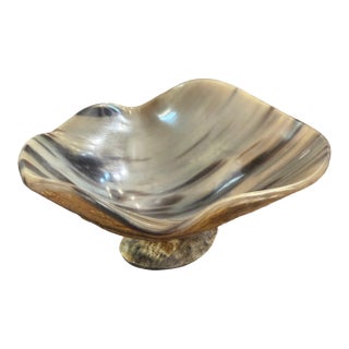 Hand Carved Polished and Scalloped Edge Horn Bowl For Sale