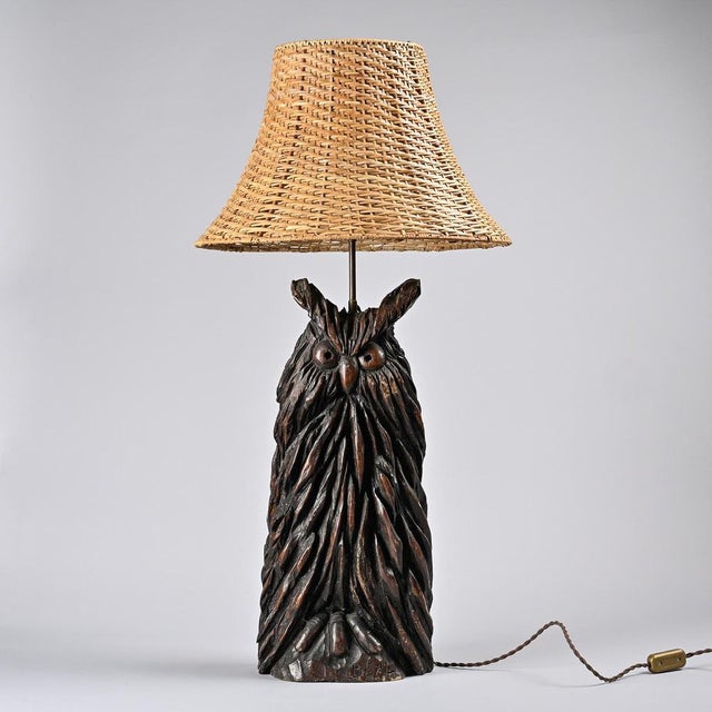 1970s Carved Wood Owl Table Lamp from Beal, 1970s For Sale - Image 5 of 11