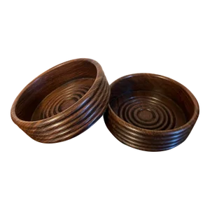 Antique Georgian Reeded Mahogany Treen Wine Bottle Coasters - a Pair
