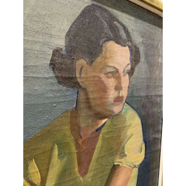 Finnish Artist, Young Woman in a Yellow Dress, 1930s, Oil on Canvas, Framed For Sale - Image 12 of 13