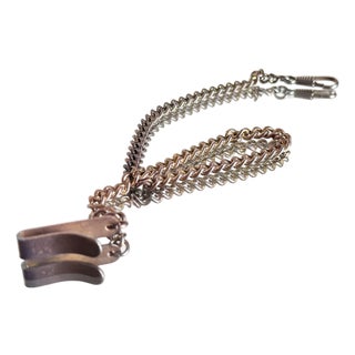 Vintage Victorian/Edwardian Revival Copper Chatelaine Chain v Belt Hook Watch Chain, 1960s For Sale