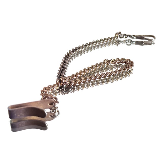 Vintage Victorian/Edwardian Revival Copper Chatelaine Chain v Belt Hook Watch Chain, 1960s For Sale