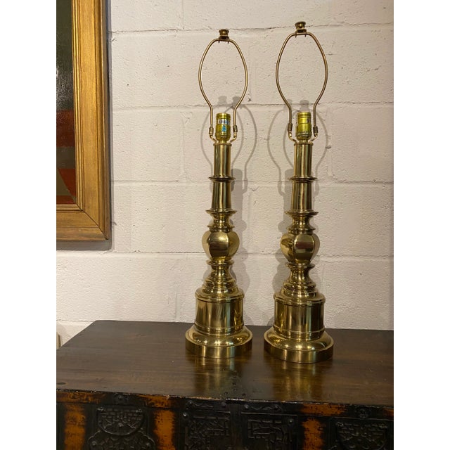 Mid Century Stiffel Brass Column Lamps - a Pair For Sale - Image 10 of 10