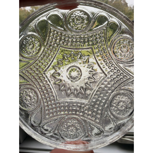 Vintage French Clear Press Cut Glass Coasters S/4 3.5"D in very good condition.