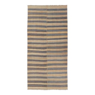 Turkish Vintage Kilim Striped Rug in Brown, Blue & Cream 5'3 X 12'4 For Sale