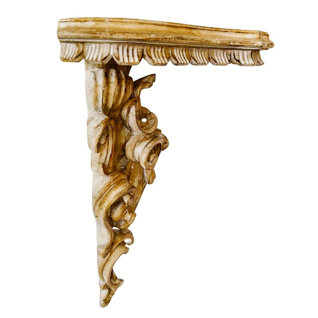 Late 20th Century Large Scale Italian Rococo Wood Carved Wall Brackets - A Pair For Sale - Image 14 of 17