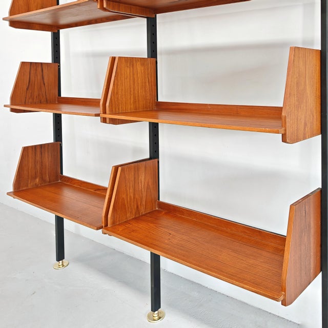 Vintage Swedish Cielo Terra Bookcase in Teak Wood, Black Metal Uprights and Brass Ends, 1950s For Sale - Image 12 of 18