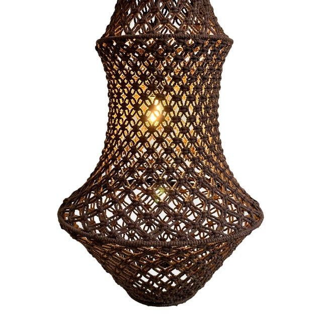 Contemporary Chocolate Macrame Margo Pendant Light Medium For Sale - Image 3 of 9