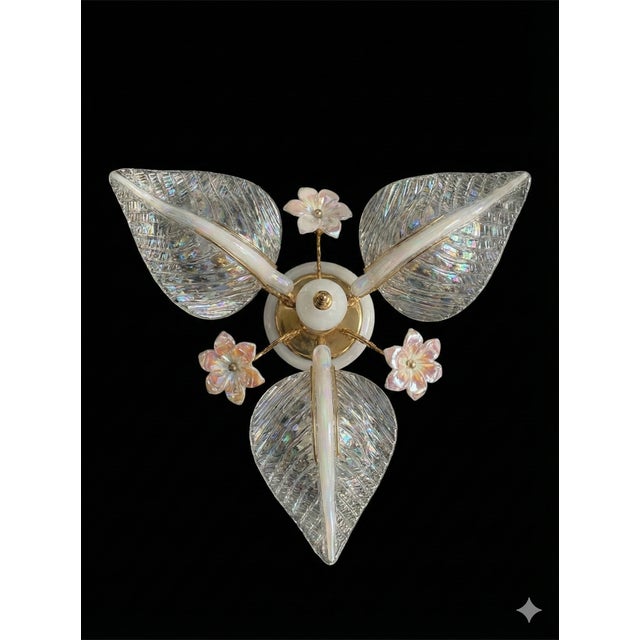 Metal Late 20th Century Hollywood Regency Murano Style Glass Petal & Leaf Chandelier - Gold Finish For Sale - Image 7 of 11