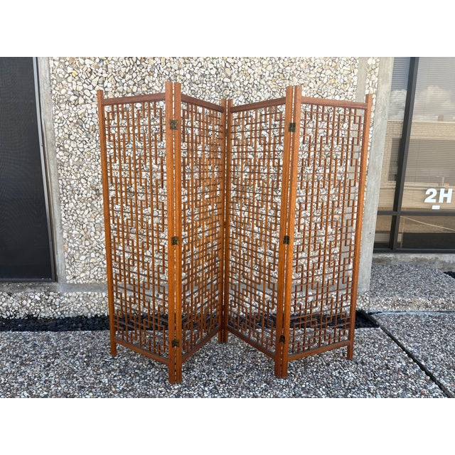 Mid-Century Modern Mid 20th Century Teak Four Panel Room Divider Screen For Sale - Image 3 of 13