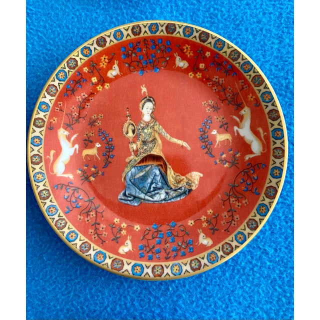 Limoges, France Late 20th Century Philippe Deshoulieres Dame a La Licorne Canape Plates - Set of 6 For Sale - Image 4 of 8