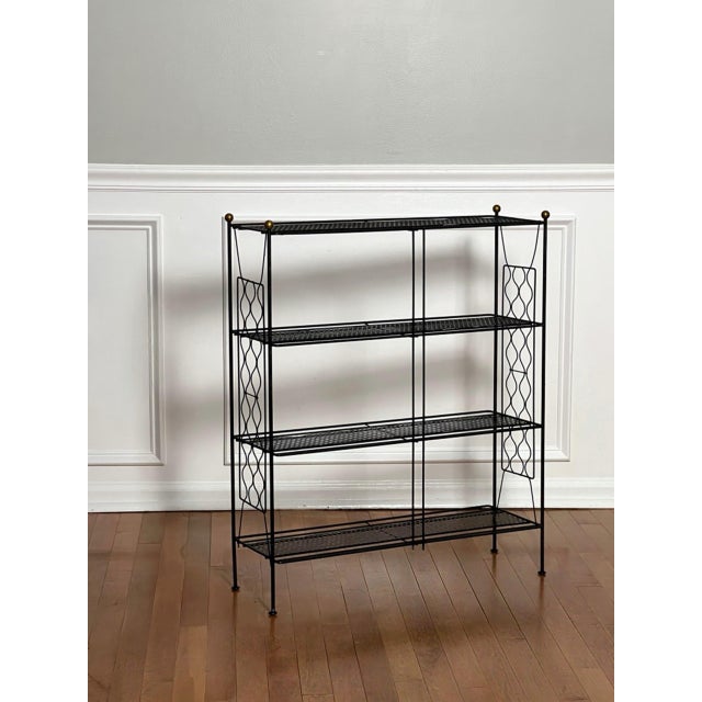 Black Tony Paul Style Vintage Mid-Century Modern Metal Etagere With Brass Ball Finials, 1960s For Sale - Image 8 of 14