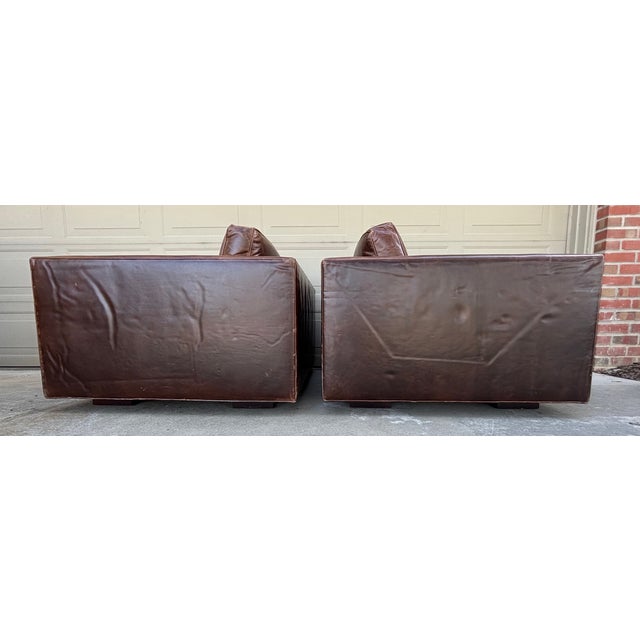 2020s Restoration Hardware Maddox Brown Leather Down Filled Club Lounge Chairs a Pair For Sale - Image 5 of 15