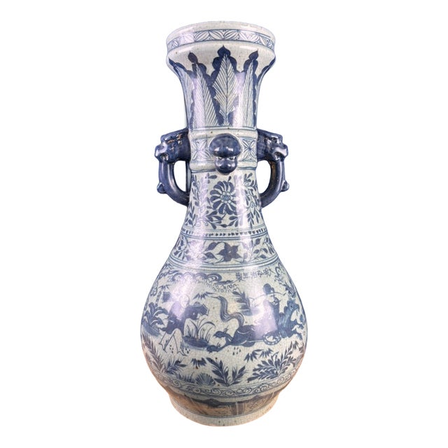 Large 19th Century Asian Porcelain Vase with Scenes Decoration For Sale