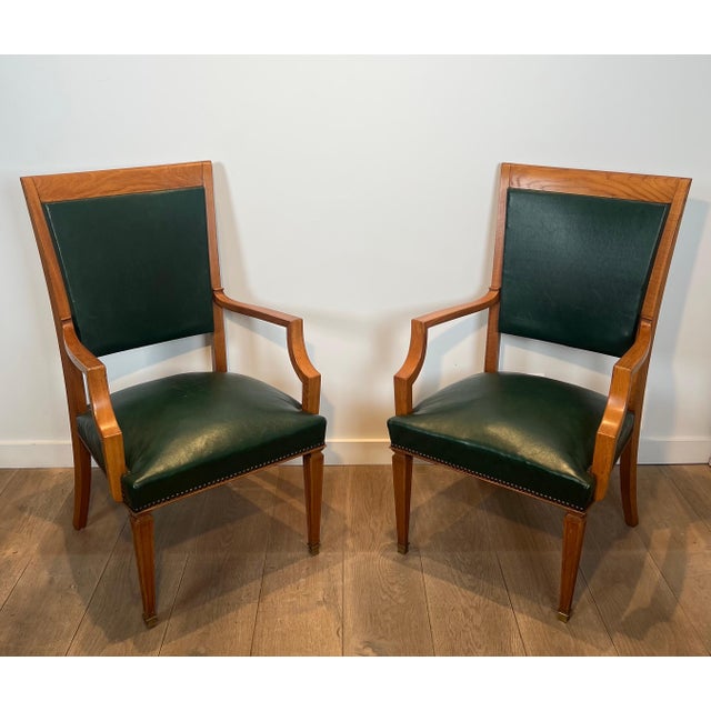 1940s Pair of oak and leather armchairs by De Coene Frères For Sale - Image 12 of 12