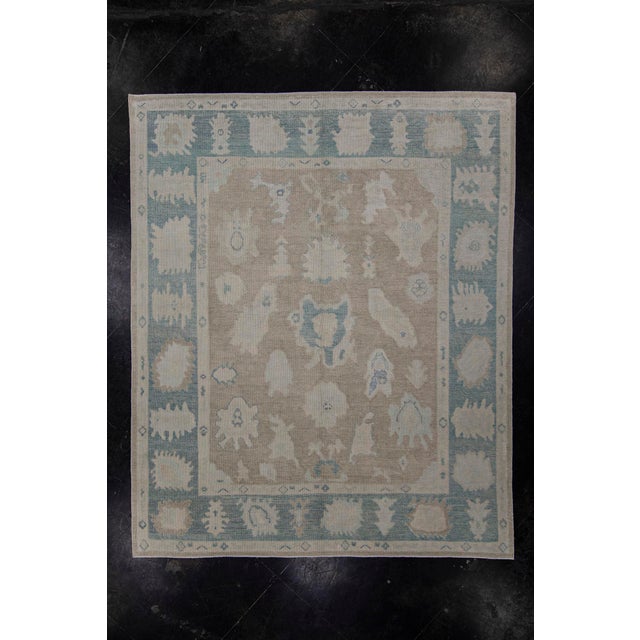 Turkish Oushak Rug Taupe, Blue & Ivory Handwoven Wool Rug 8' X 9'8" For Sale - Image 9 of 9