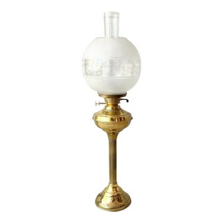 1890s Antique Edwardian Solid Brass English Tall Oil Lamp For Sale
