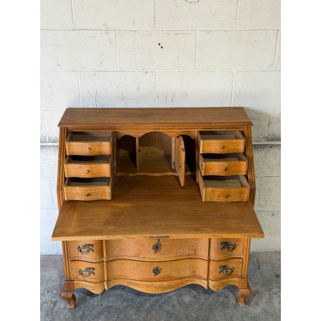 Gemstone Oak Bureau With Drop-Front Desk and Three Serpentine Drawers Danish Mid-Century Modern 1970s For Sale - Image 7 of 11