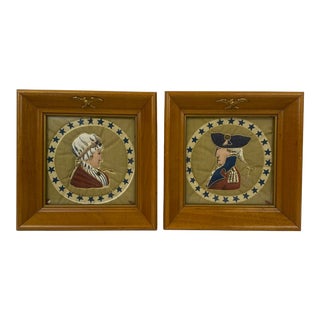 Vintage 1960s Framed Colonial Americana Trapunto Art - a Pair For Sale
