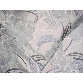 Jane Churchill J812F Zelda Blue Embroidered Silk Floral Upholstery Fabric - 1-1/2 Yards For Sale