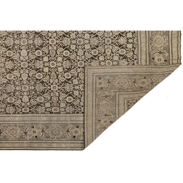 Persian 7 X 19 Antique Malayer Wool Rug in Warm Beige Features a Floral Persian Detail For Sale - Image 3 of 9