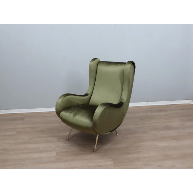 Italian Green Velvet Armchair in the style of Zanuso, 1950s For Sale - Image 11 of 11