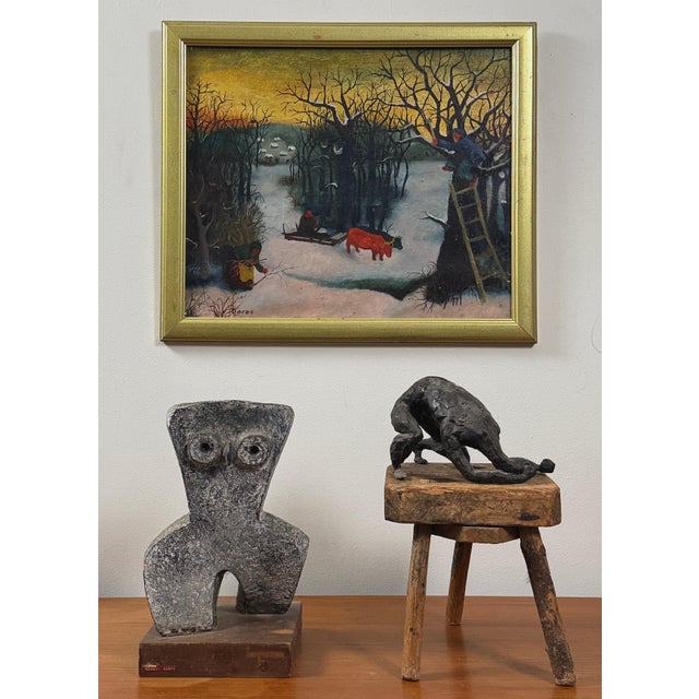 Naive Winter Landscape (After Josip Generalić) Circa 1960 Oil on board 23.25 × 27 in (59 × 68.5 cm) Signed lower right...