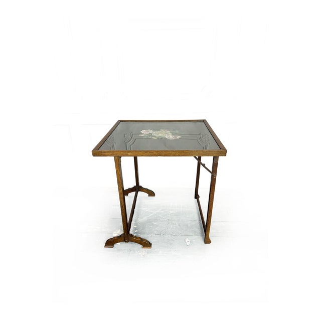 Antique Victorian Metamorphic Mahogany Fire Screen Table with Hand Painted Floral, 1890s For Sale - Image 6 of 11