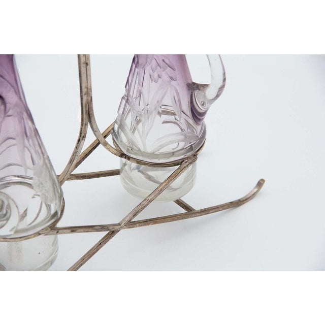 Purple Cut Glass Cruet, Set of 3, in Good conditions.