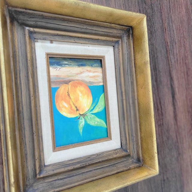 VTG Original Still Life Oil Painting in Ornate Gilt Wood Frame Peach Signed Ooak For Sale - Image 17 of 18