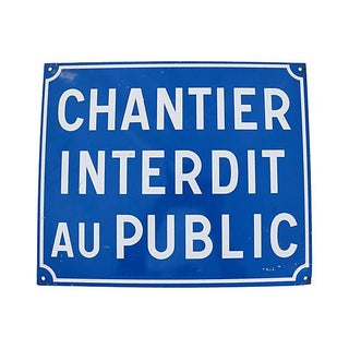 Vintage French Enamel Closed to Public Sign For Sale