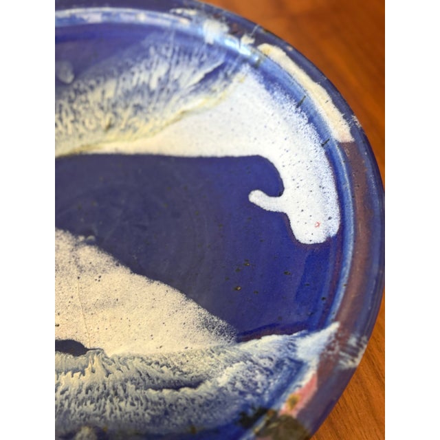 Mid 20th Century Vintage Signed Studio Pottery Cobalt Blue Centerpiece Bowl For Sale - Image 5 of 8