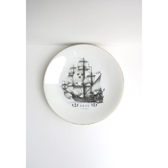 Ceramic Swedish Nautical Black and White Porcelain Plates, Set of 4 For Sale - Image 7 of 8