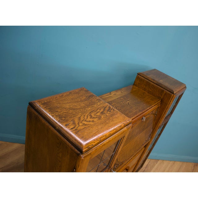 1930s Vintage Art Deco Glazed Oak Bookcase, 1930s For Sale - Image 5 of 11