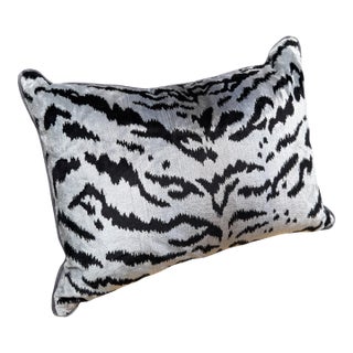 Scalamandre Silk Velvet Tigre Silver & Black Down Pillow For Sale