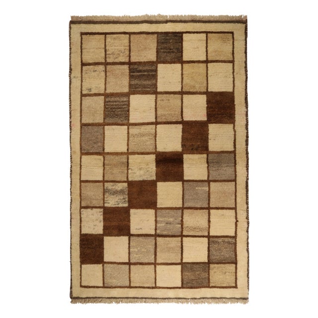 Beige 1950s Vintage Gabbeh Rug in Beige, Brown and Gray Square Geometric Patterns For Sale - Image 8 of 8