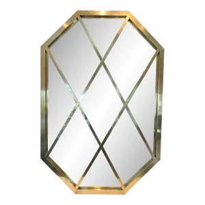 1970s Brass Lattice Framed Modern Mirror