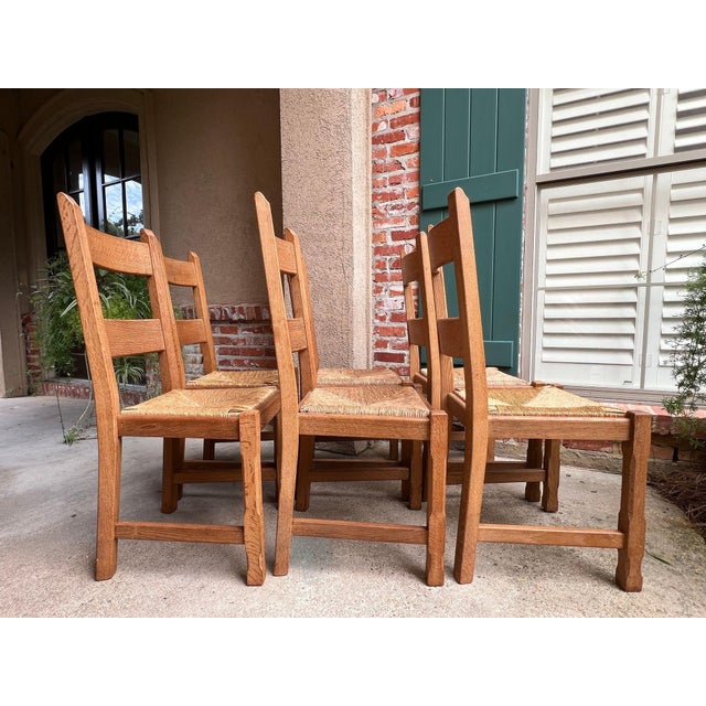 Mid 20th Century Set 6 Vintage French Ladder Back Dining Chairs Rush Seat Oak Country Farmhouse For Sale - Image 5 of 18