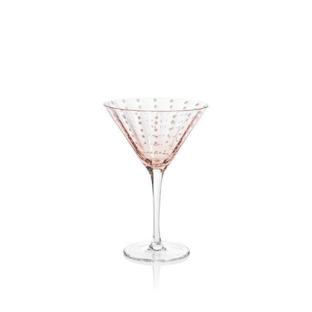 Transitional Pescara White Dot Martini Glasses - Pink, Set of 4 For Sale - Image 3 of 4