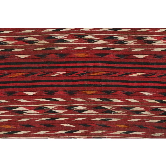 Tribal Antique Persian Kilim Runner in Red With Colorful Serrated Stripes - Rug & Kilim For Sale - Image 3 of 7