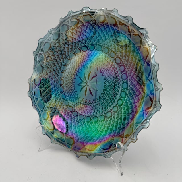 Indiana Carnival Glass Windsor Blue 10" Round Crimped Bowl Carnival glass is a kind of iridescent glass coated to refract...